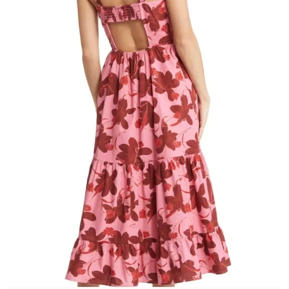NWOT Du Paradis Pink Floral Backless Cotton Midi Dress Medium - Picture 3 of 12